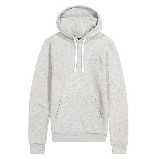 A unisex grey hooded sweatshirt adorned with the D'naja logo. The sweatshirt features a stylish and versatile design, perfect for both men and women. The grey color adds a sleek and modern touch to the garment. The prominent D'naja logo is displayed on the front, showcasing the brand's identity with its distinctive typography. The hood provides added comfort and warmth, making this sweatshirt a fashionable and practical choice for any casual occasion or chilly weather