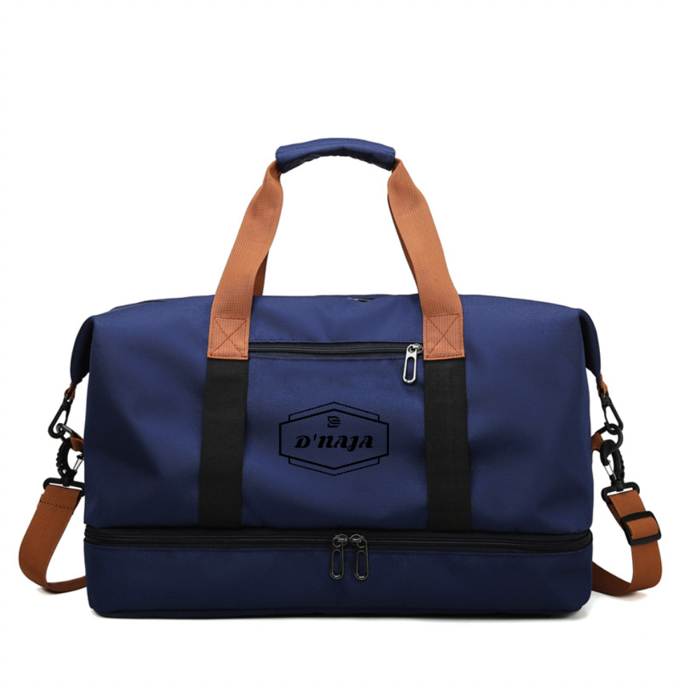 Blue weekender bag with the D'naja logo elegantly placed on the front, combining style and functionality for the modern traveler