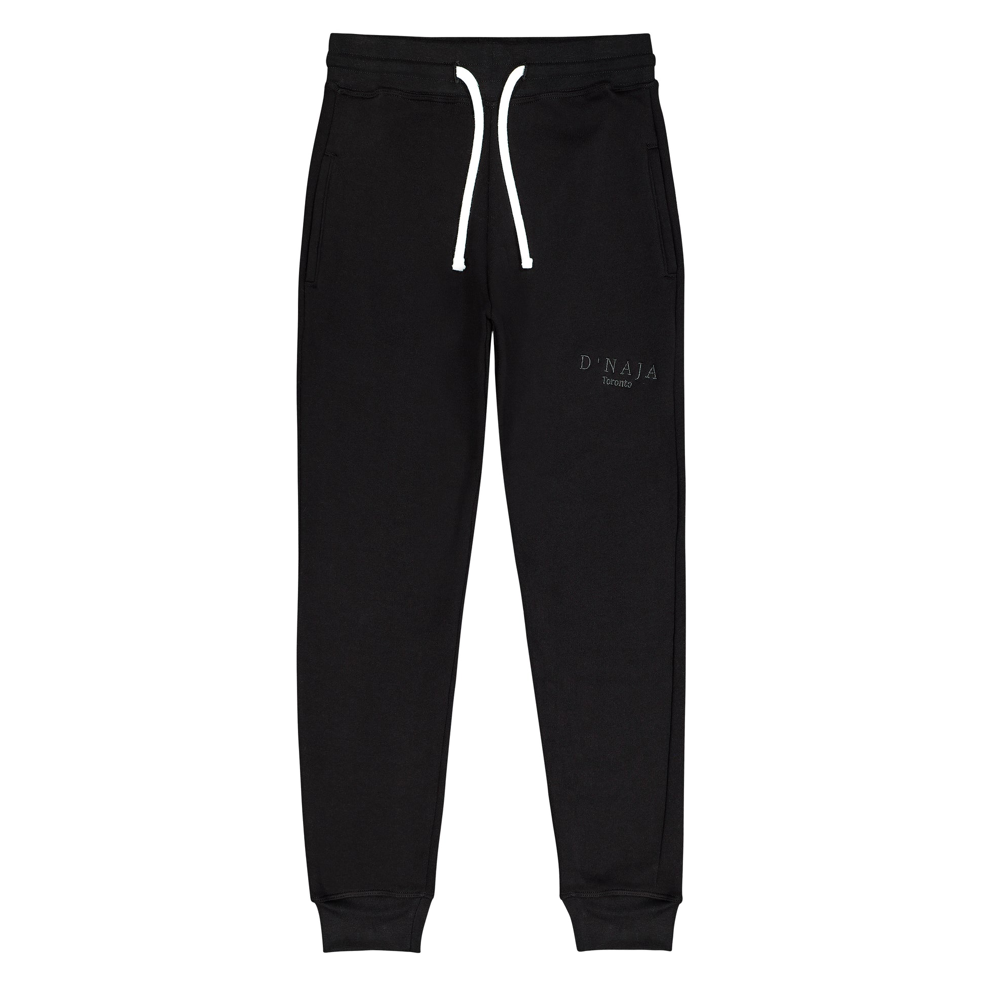 Women's fleece sweatpants displayed on a clean, white background. The sweatpants are black and have a relaxed fit, elastic waistband, and drawstring. Crafted from soft fleece fabric, they offer warmth and comfort. Two side pockets are visible, adding functionality. Perfect for leisure activities, workouts, or casual wear.